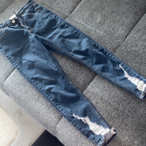 Topshop - Jamie High Waist Ripped Hem Skinny Jeans in Blue Black Women's size 28 - Picture 2 of 4
